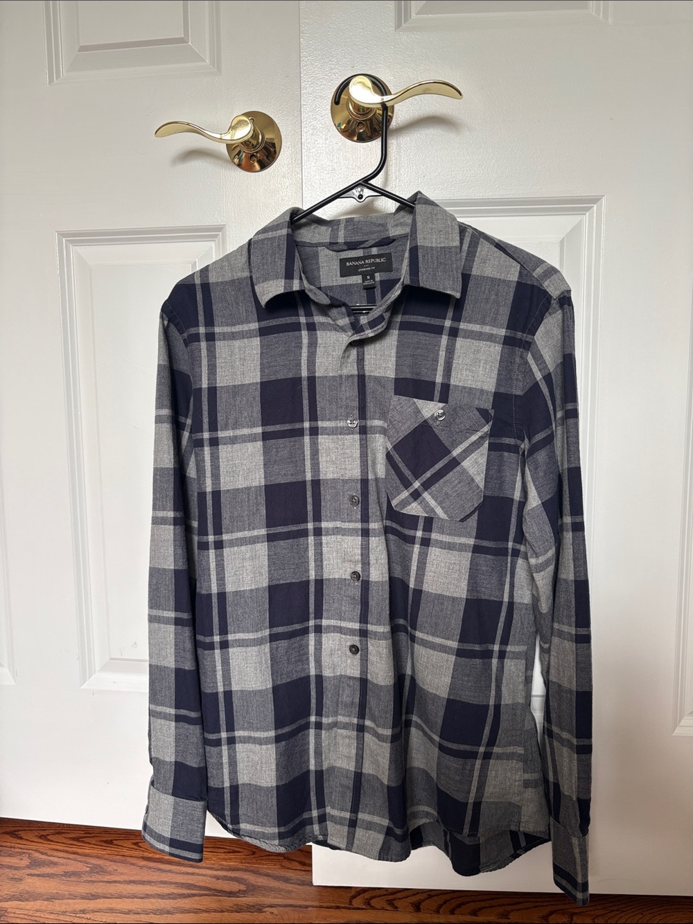 Banana Republic Navy and Gray Plaid Button-Up Shirt